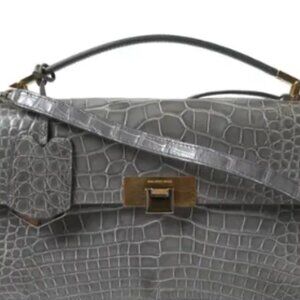 Balenciaga Leather Medium Shoulder Hand Purse Bag Gray Exotic